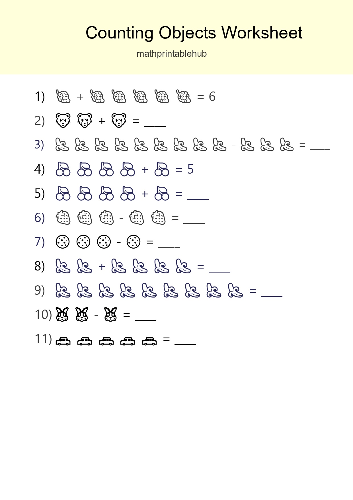 Printable Counting Objects Worksheet for Kindergarten