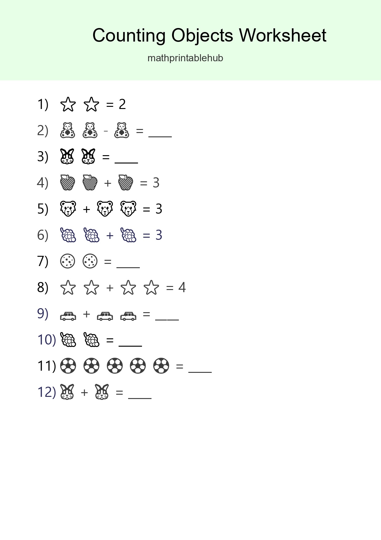 Printable Counting Objects Worksheet for Pre-K