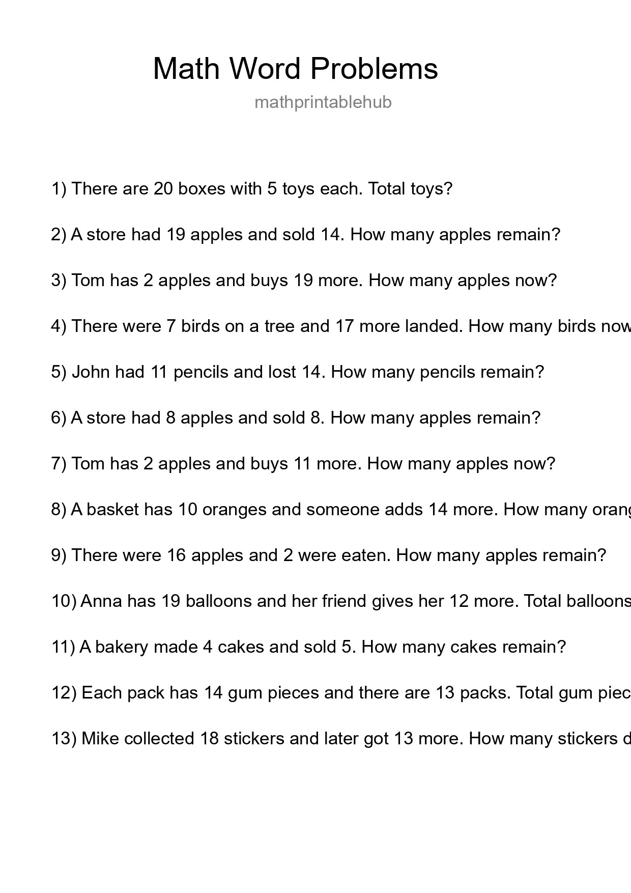 Math Word Problem Worksheet