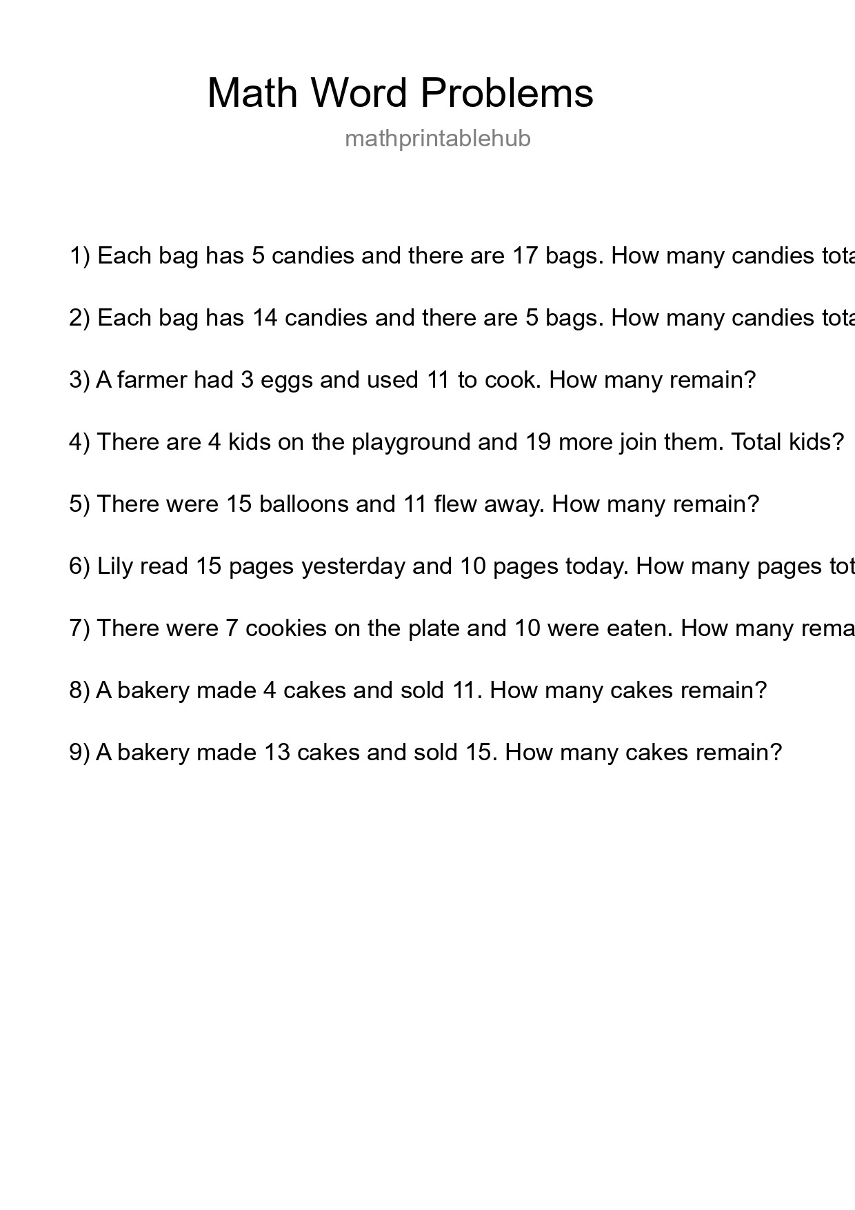 Math Word Problem Worksheet