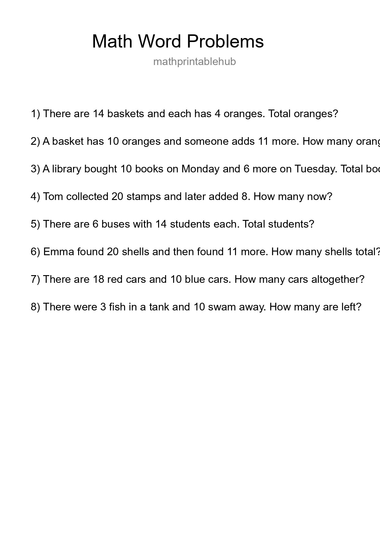 Math Word Problem Worksheet