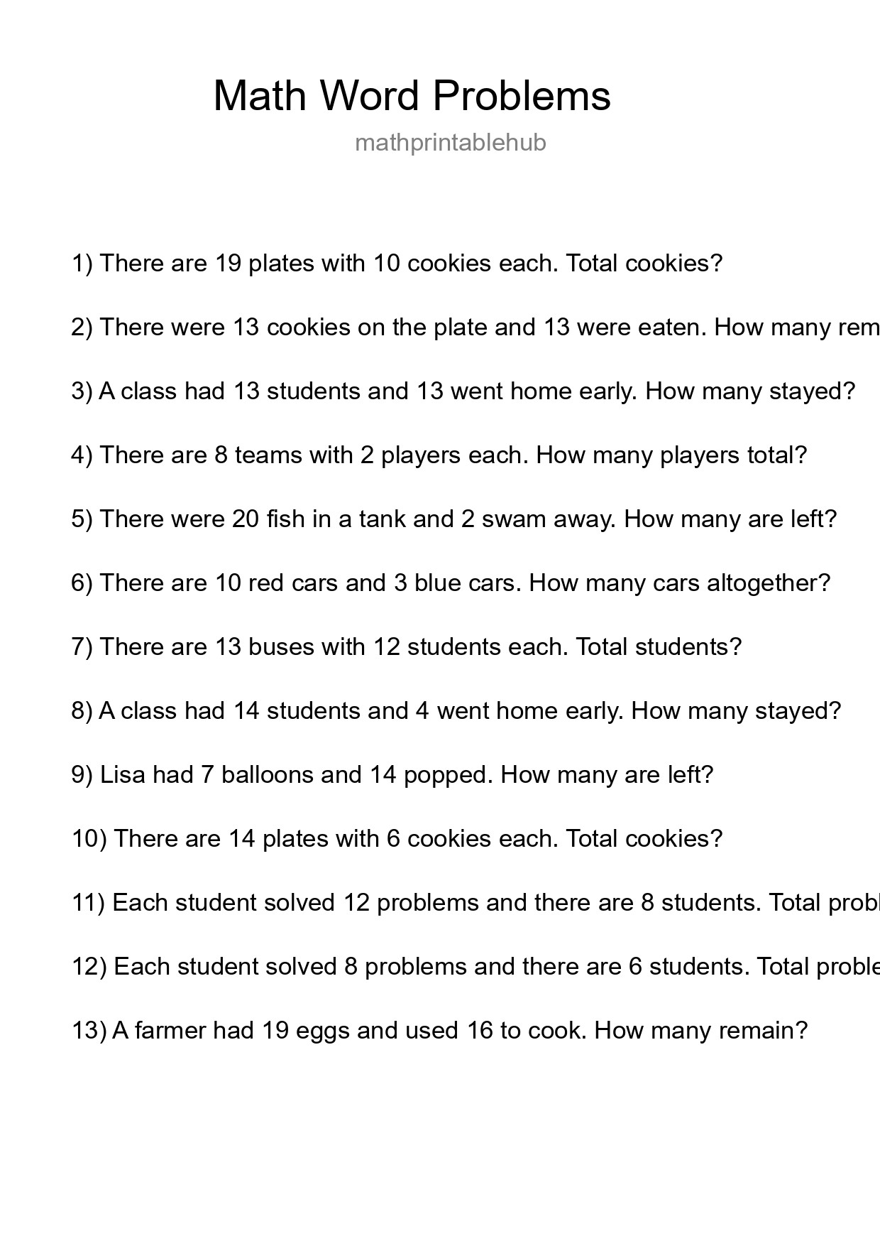 Math Word Problem Worksheet