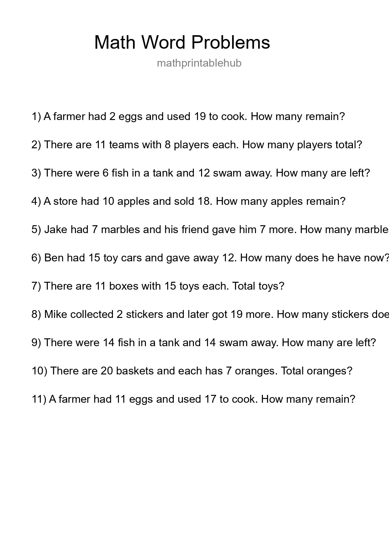 Math Word Problem Worksheet