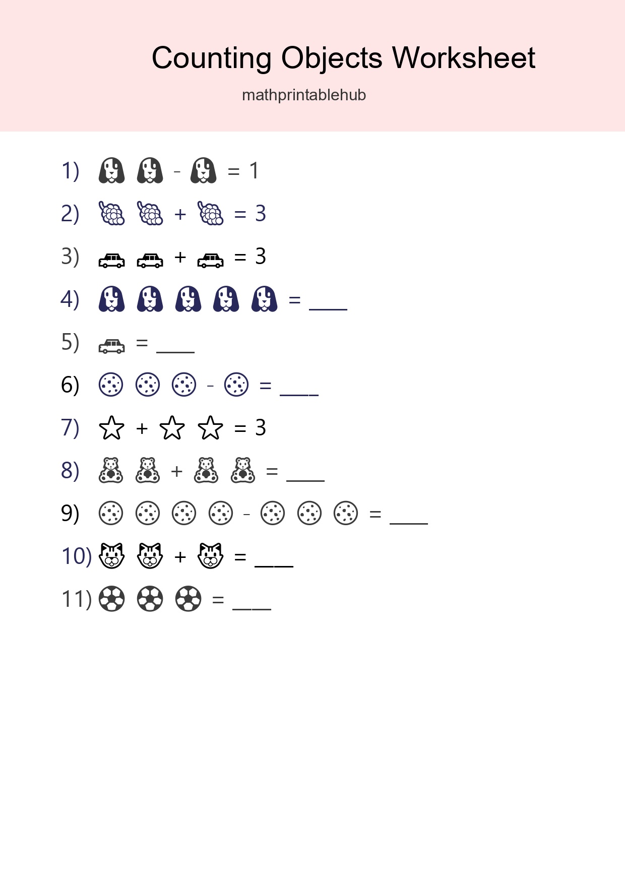 Printable Counting Objects Worksheet for Pre-K
