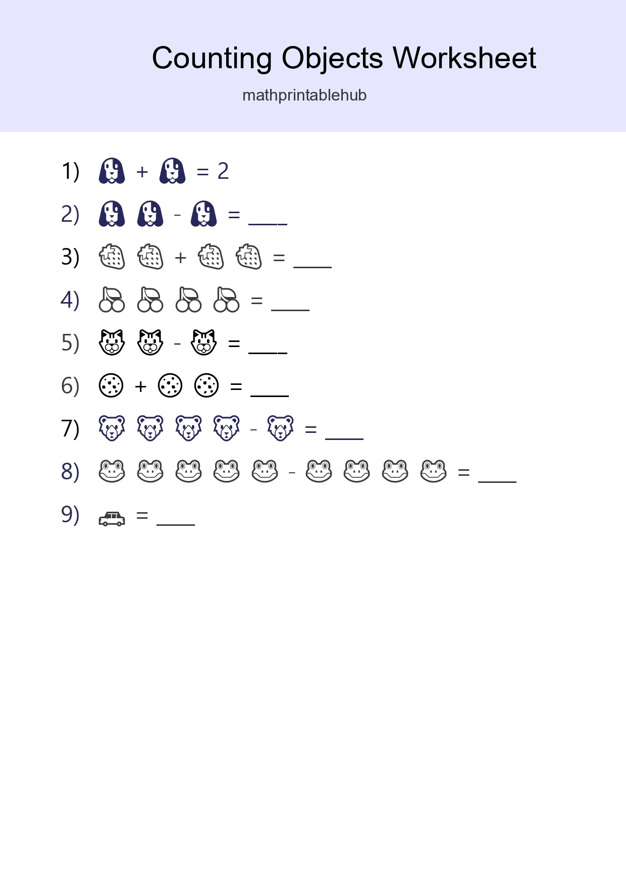 Printable Counting Objects Worksheet for Pre-K