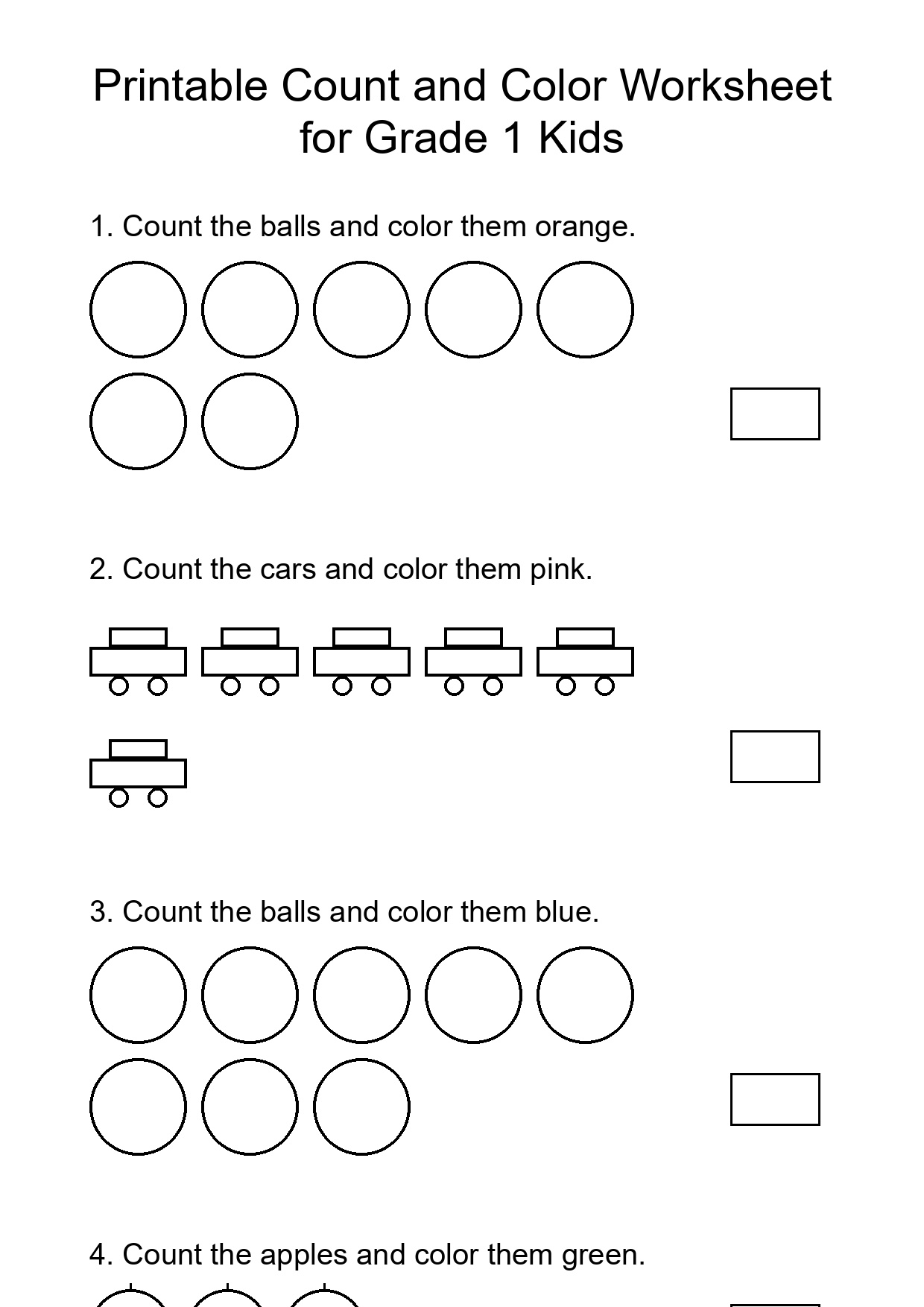 Printable Count and Color Worksheet for Grade 1 Kids