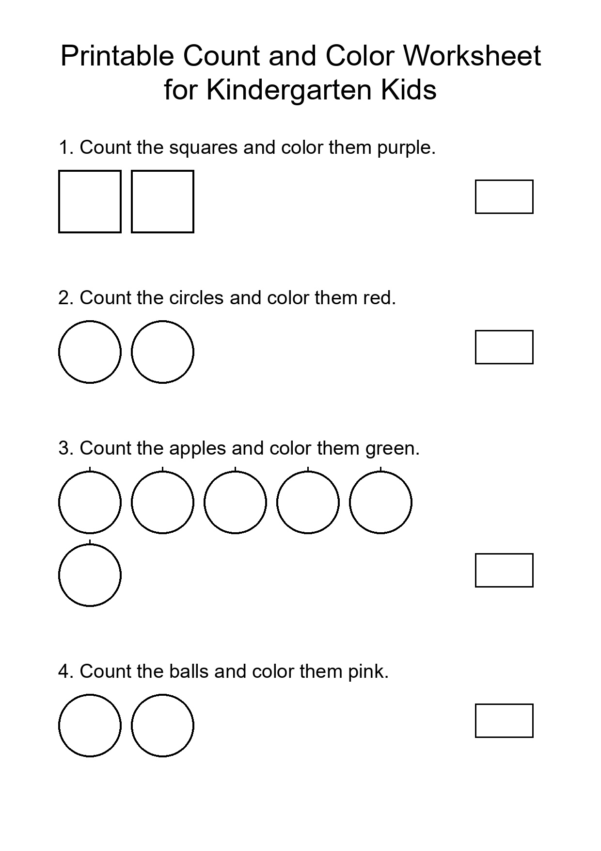 Printable Count and Color Worksheet for Kindergarten Kids