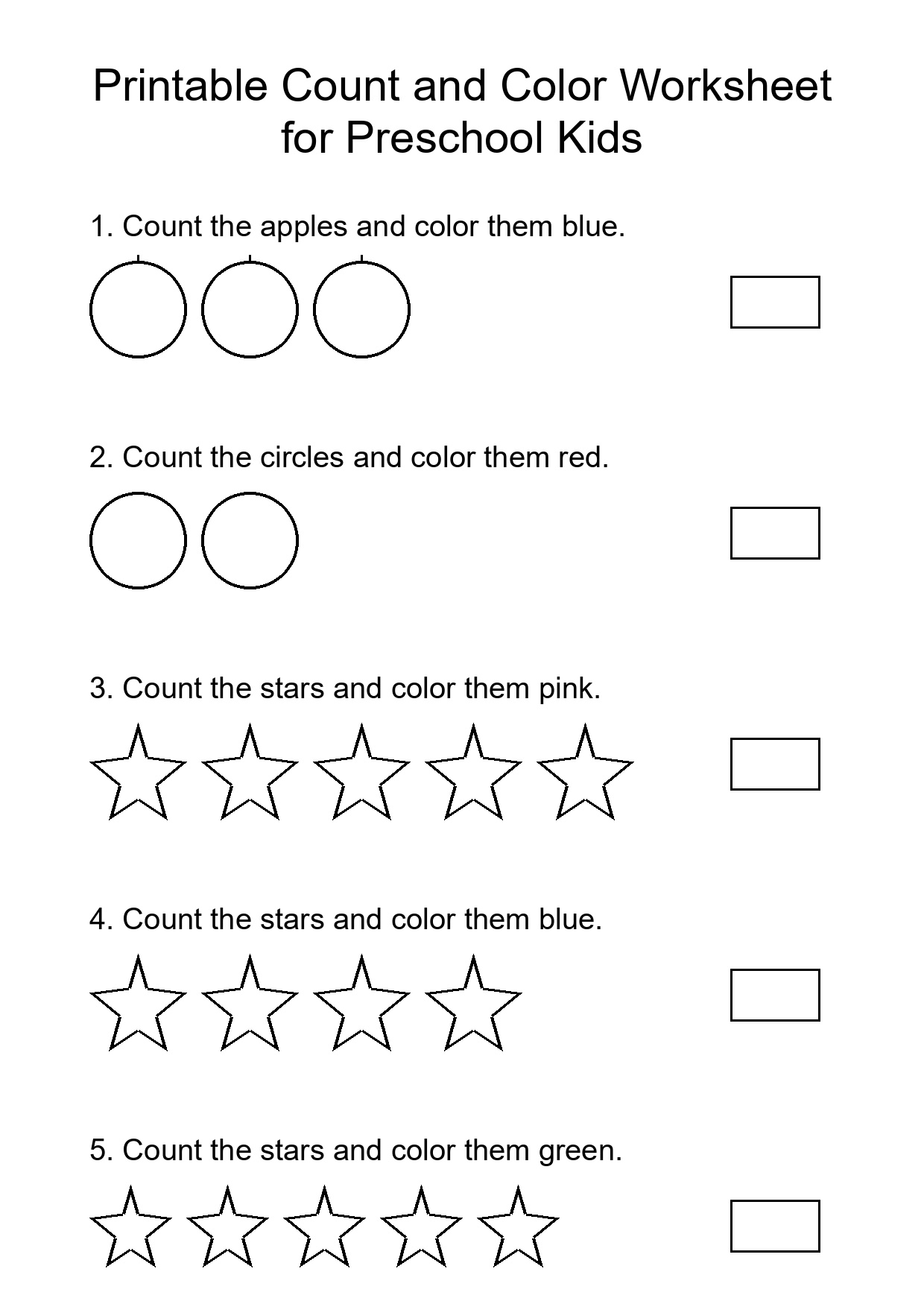 Printable Count and Color Worksheet for Preschool