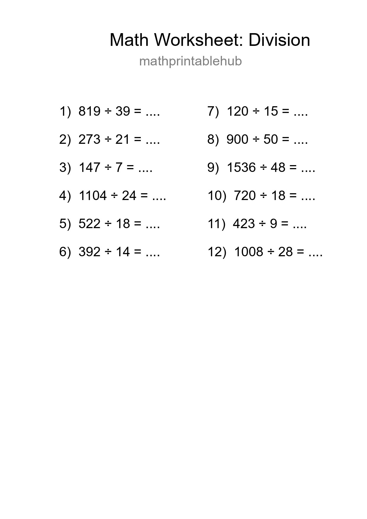Printable Free 12 Division Math Worksheet For Grade 2 - Part 74