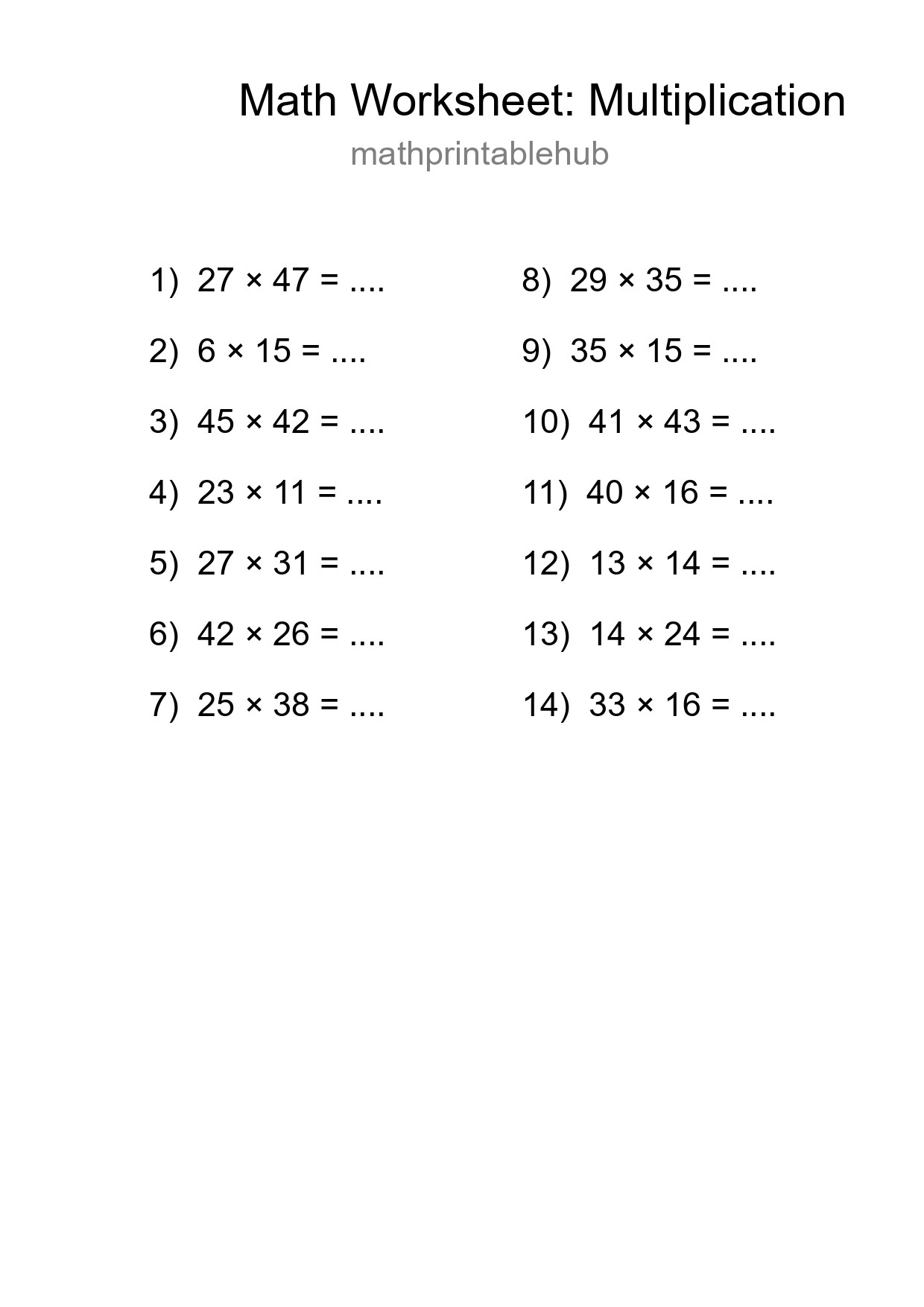 Printable Free 14 Multiplication Math Worksheet For Grade 2 - Part 67