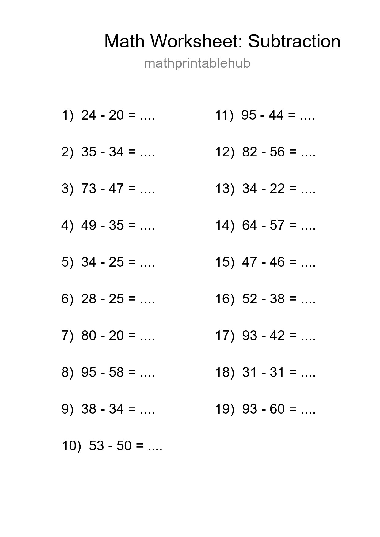 Printable Free 19 Subtraction Math Worksheet For Grade 3 - Part 8