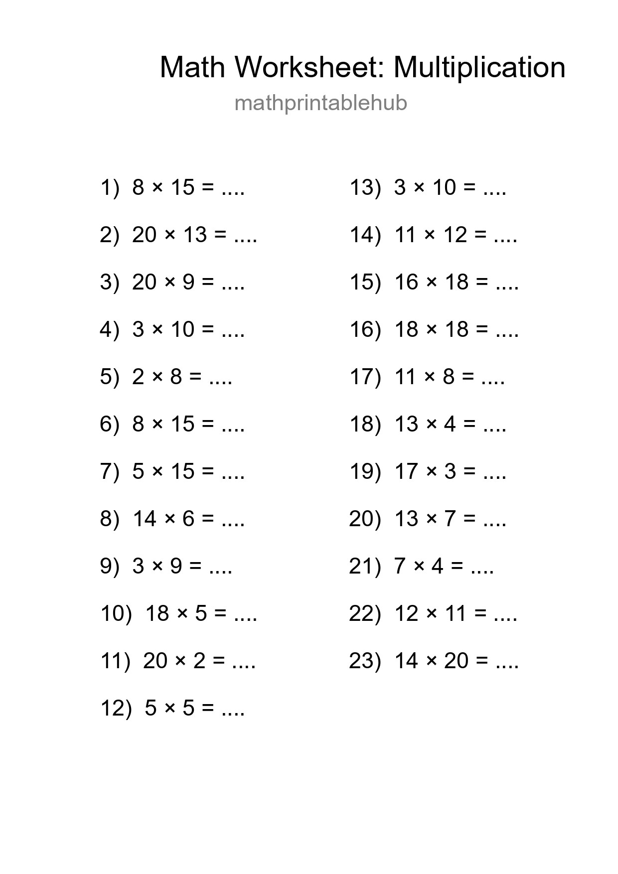 Printable Free 23 Multiplication Math Worksheet For Grade 2 - Part 97
